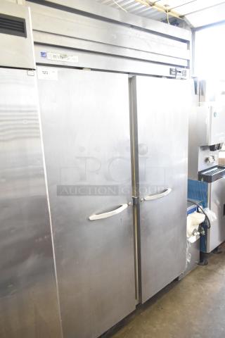 Beverage Air ER48-1AS commercial 2-door reach-in cooler, stainless steel, 115V, 1 phase, visible surface wear.