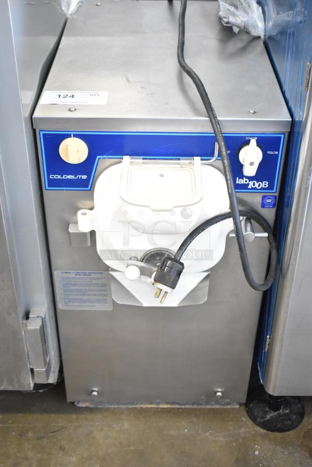 Coldelite lab100B commercial batch freezer, 125V, 1 phase. Clean with visible controls and plug. Suitable for ice cream production.