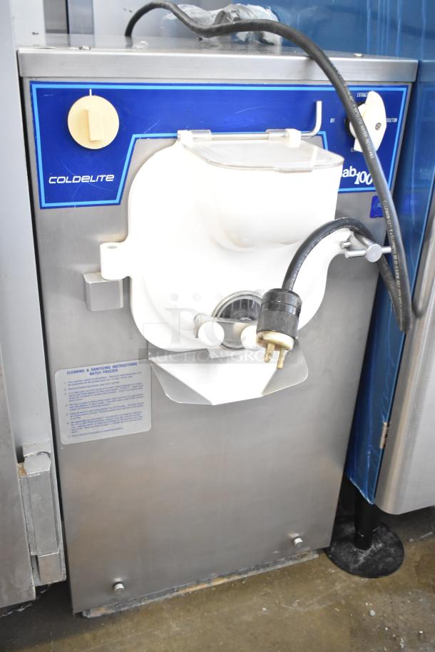 Coldelite lab100B commercial batch freezer, 125 volts, 1 phase, stainless steel body, visible brand and model labels.