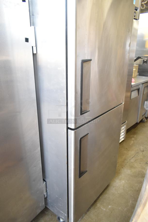 Atosa Commercial 2 Half Size Reach In Cooler, stainless steel, on casters, 115 volts, 1 phase, used condition.