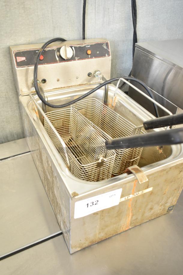 Cecilware electric countertop fryer with two metal baskets, 115 volts, 1 phase, used, with visible control panel.