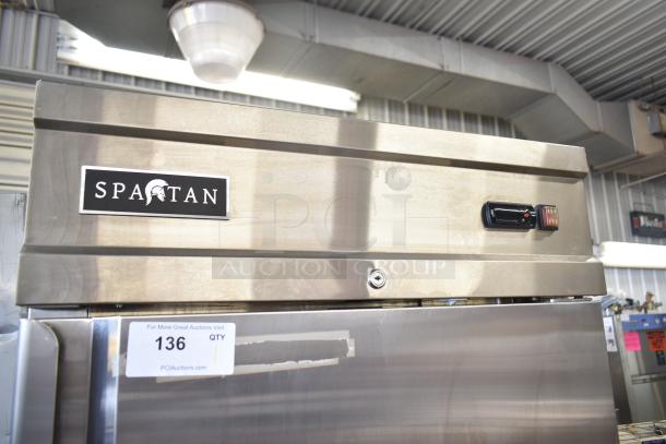 Spartan STR-23 Commercial Single Door Reach In Cooler in stainless steel, 115V, with visible brand logo and auction tag.