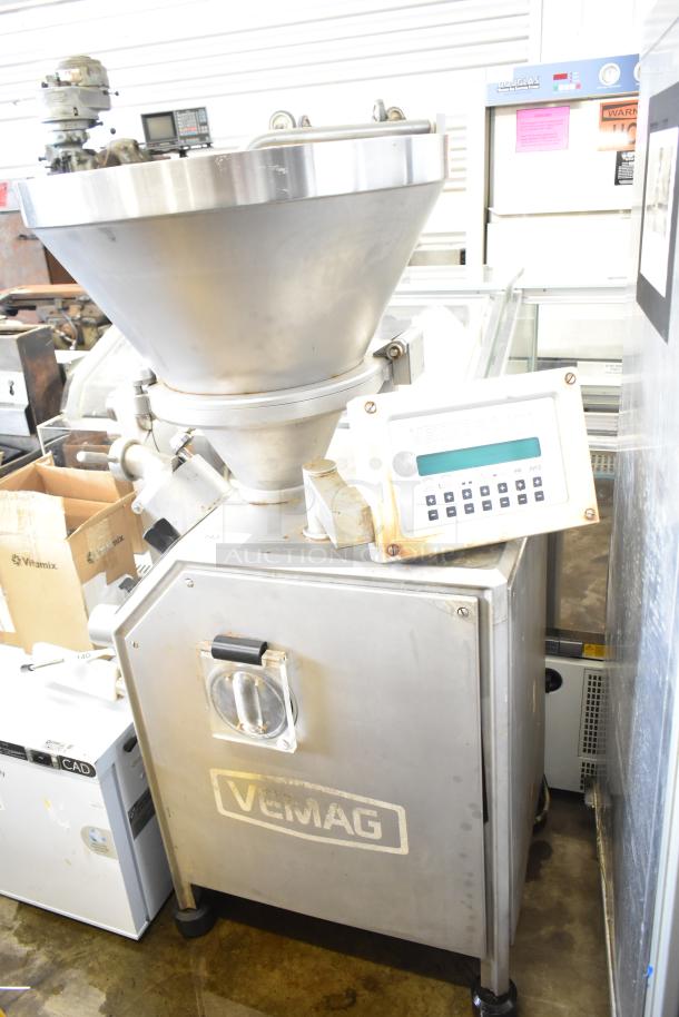 Vemag Commercial Vacuum Stuffer with PC 878 Control Panel, stainless steel, showing brand logo; 208/240 volts.