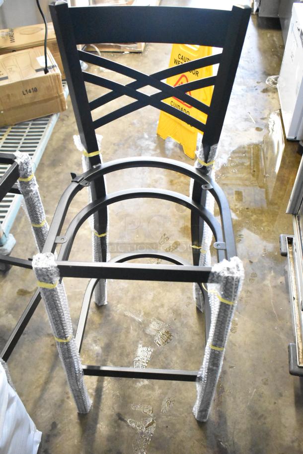 Lancaster Table & Seating black bar height chair frame, scratch and dent, brand new without cushions. Eight available.