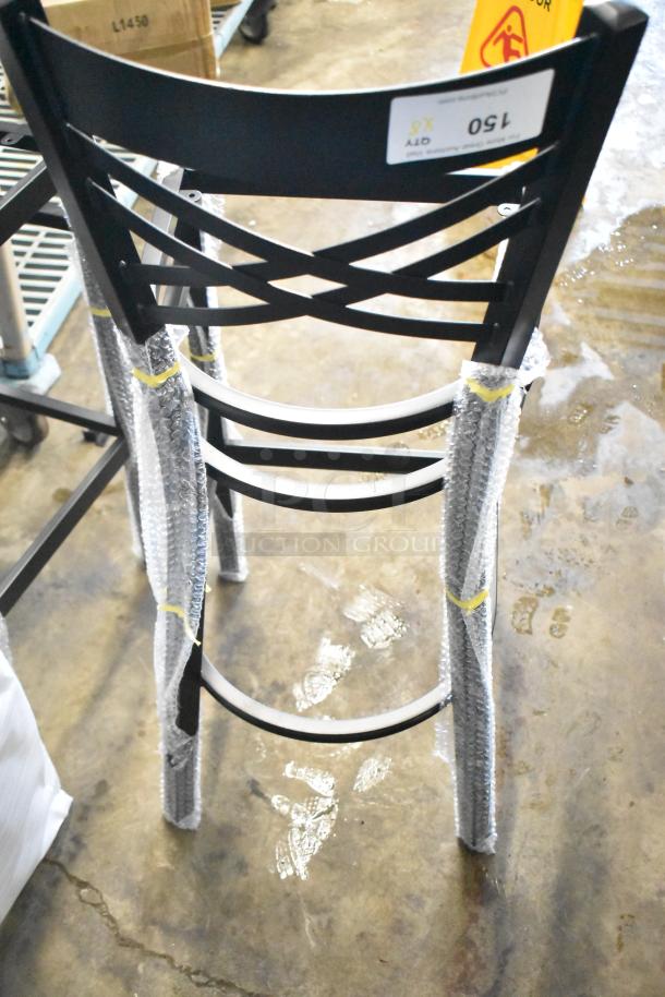 Brand new Lancaster Table & Seating black bar height chair frame, scratch and dent, no cushions, protective wrapping.