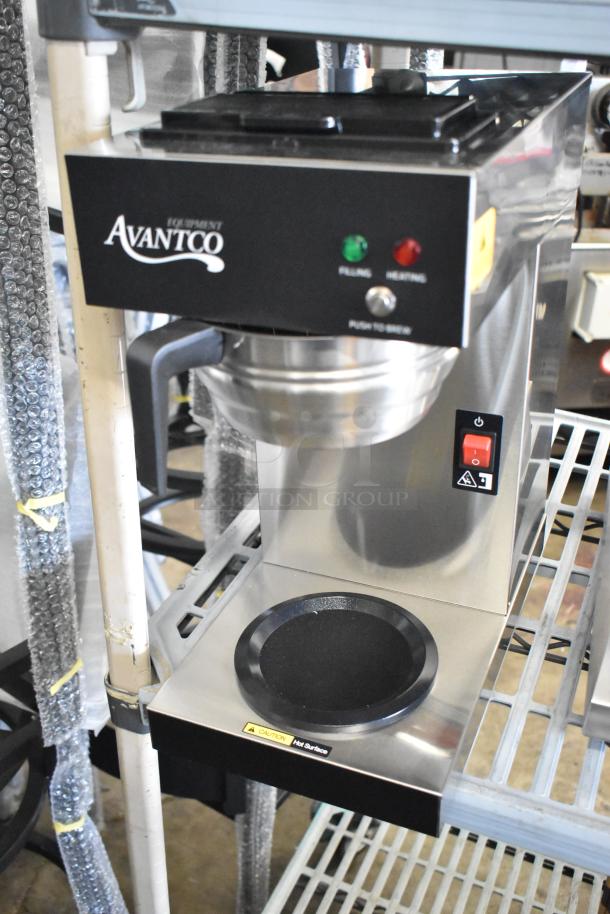 Brand new Avantco 177CMA1B Automatic Coffee Maker with lower decanter warmer, 120V, 1 Phase, scratch and dent condition.