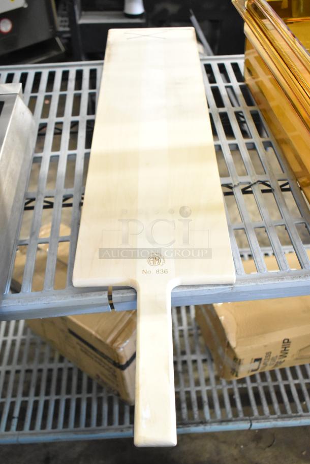 American Metalcraft No. 836 wood pizza peel with long blade and handle, brand new, featuring marked branding.