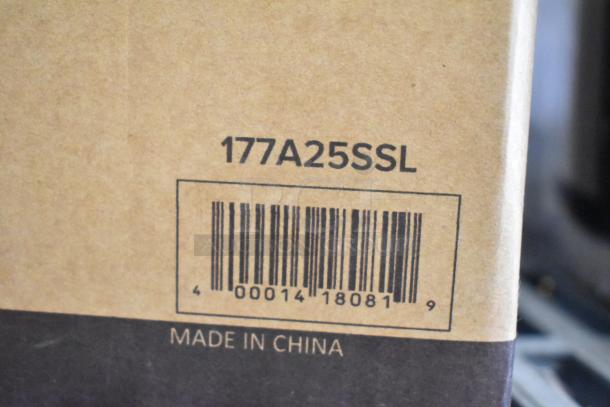 177A25SSL Avantco airpot box, barcode visible, "Made in China" text. 2.5 liter capacity, stainless steel lined.