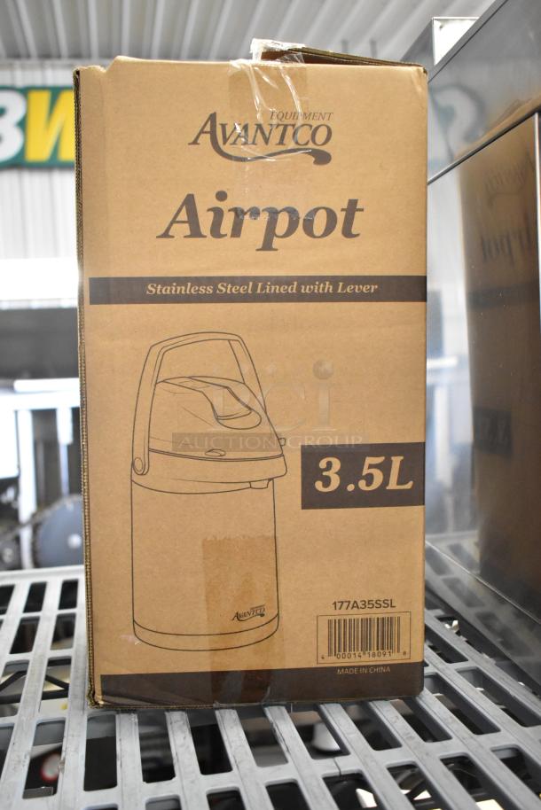 Avantco 3.5L stainless steel lined airpot with lever, model 177A35SSL, new in box; features scratch and dent items.