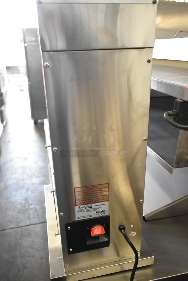 Brand new Avantco CMAPADJ Automatic Airpot Coffee Maker, scratch and dent, 120V, with adjustable shelf and visible warning label.