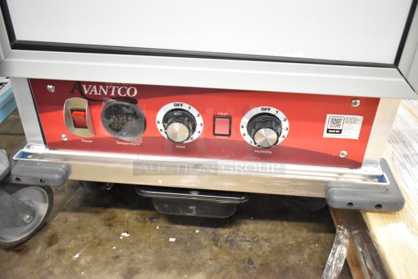 Brand new Avantco 177HPI1836 insulated heated holding cabinet with clear door, commercial casters, 115V, 1 phase.