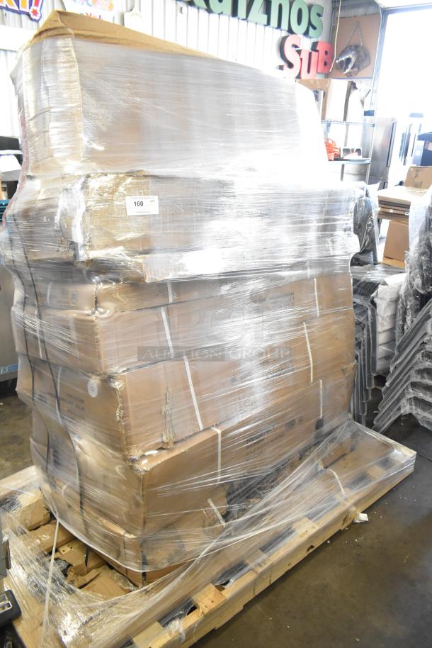 Pallet of 8 brand new scratch and dent items, including a bar stool and U boat cart, wrapped in plastic. Condition: Mixed.