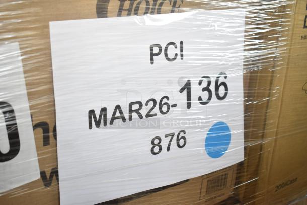 Package of 28 new scratch and dent items including cups, gloves, and trays. Labeled "MAR26-136," encased in plastic wrap.