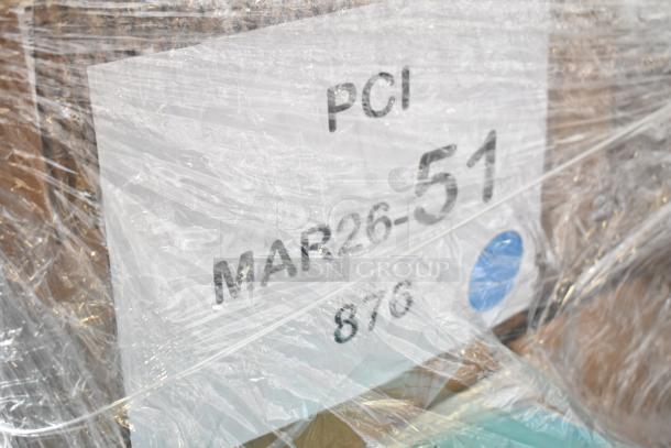 Auction lot of 30 new scratch and dent items, including hotel pans and juice dispenser, marked MAR26-51.