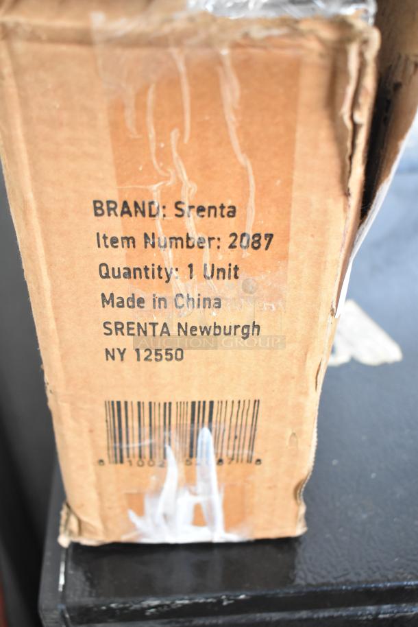 Cardboard box labeled "Brand: Srenta, Item Number: 2087, Quantity: 1 Unit, Made in China, SRENTA Newburgh NY 12550."