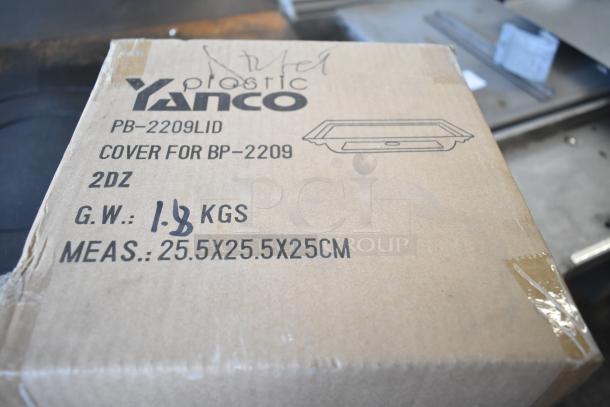Box of Yanco PB-2209LID covers for BP-2209. Brand new, 2 dozen per box. Dimensions: 25.5x25.5x25cm, weight: 1.8 kg.