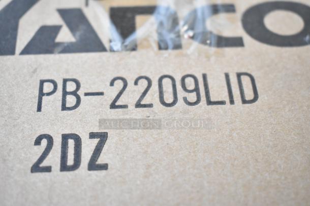 6 new boxes of Yanco PB-2209LID covers, each box containing 24 lids for BP-2209. Labels indicate model and quantity.