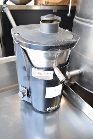 Zumex Multifruit Juicer, 120V, 1 Phase, countertop model, black and stainless steel, visible wear, product label present.