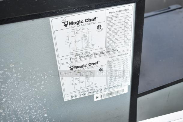 Two mini coolers, Magic Chef HMDR450BE, Insignia NS-CF33BK8, 115V, 1 phase. Visible label specifies model details.