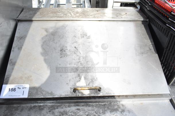 Ascend JSP-2708 commercial sandwich prep table, stainless steel, visible wear, 115 volts, 1 phase, auction tag visible.