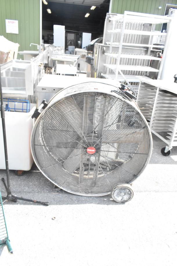 Shop Air 3613D-12BH-SWH floor fan, 115 volts, 1 phase. Large metal grille, wheel at base, good condition.