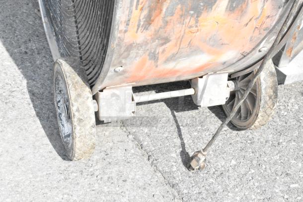 Shop Air 3613D-12BH-SWH floor fan, 115V, 1-phase. Visible wear on wheels and casing. Cord attached.