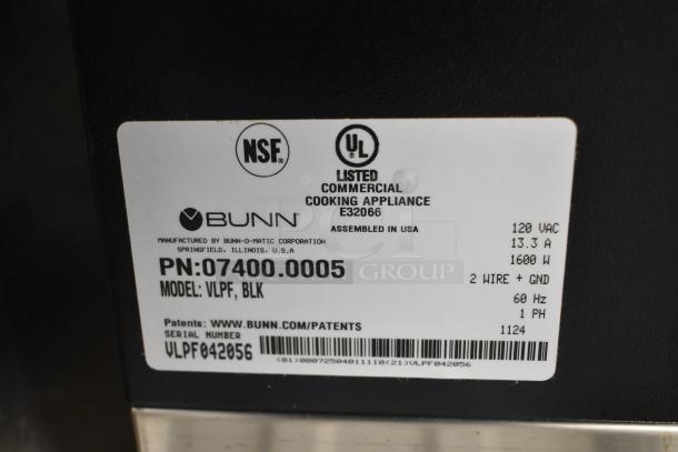 2024 Bunn VLPF 2 Burner Coffee Machine with hot water dispenser. Model details and serial number on label. 120V, 1 phase.