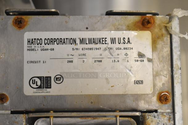 Hatco UGAH-60 Ultra Glo Heat Strip, 208V, 1 Phase, serial number 6348051947, with NSF and UL certifications visible.