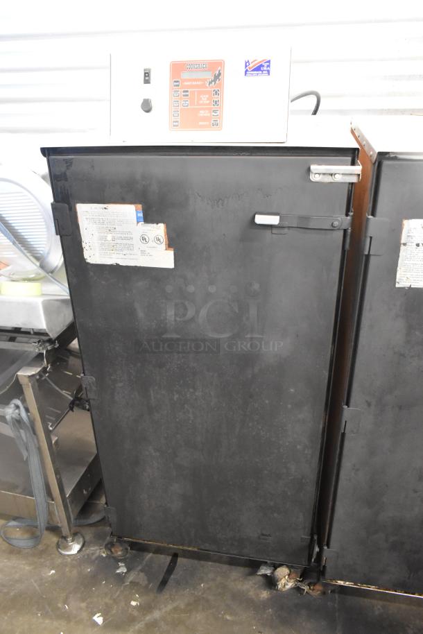 Cookshack 250 Commercial Electric Smoker Cabinet, 208V, on casters, visible control panel and UL labels, used condition.