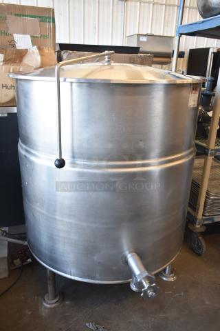 Cleveland KEL-100 Commercial 100 Gallon Stationary 2/3 Steam Jacketed Electric Kettle - 208/240 Volts, 3 Phase.