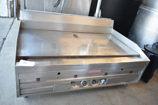 MagiKitch'n commercial chrome top griddle, countertop model. Features temperature controls, stainless steel, good condition.