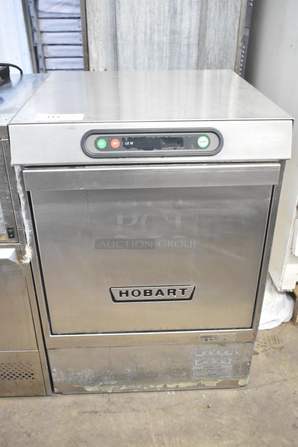 Hobart LX18H commercial undercounter dishwasher, stainless steel, 120/208-240V, 1 phase, visible control panel, used condition.