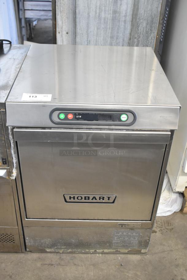 Hobart LX18H commercial undercounter dishwasher with stainless steel finish, visible controls, 120/208-240 volts, 1 phase.
