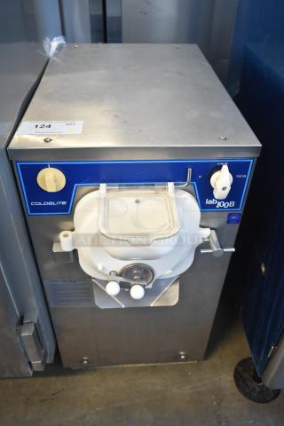 Coldelite lab100B commercial batch freezer, stainless steel, 125 volts, 1 phase. Features visible controls and labeling.