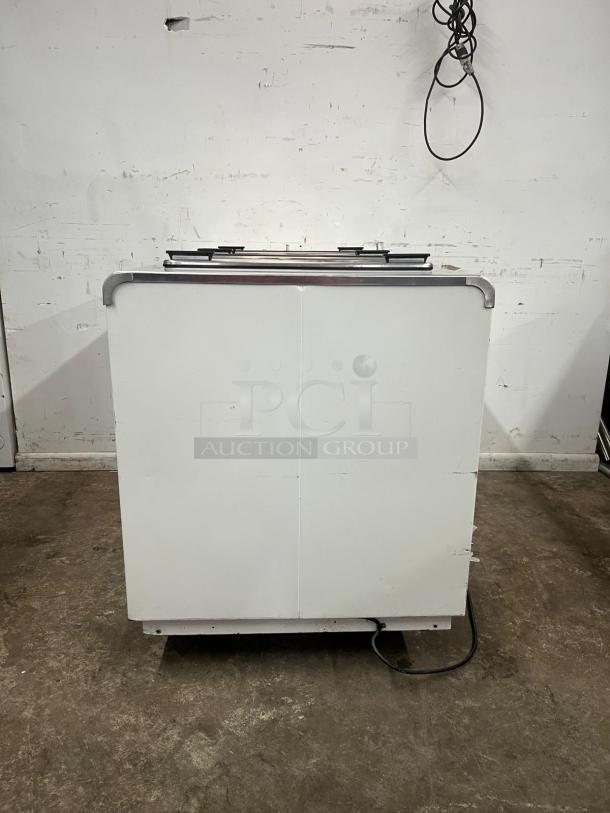 KELVINATOR 4 Door ICR Cream Dipping Cabinet, white, stainless steel trim, used condition, visible power cord.