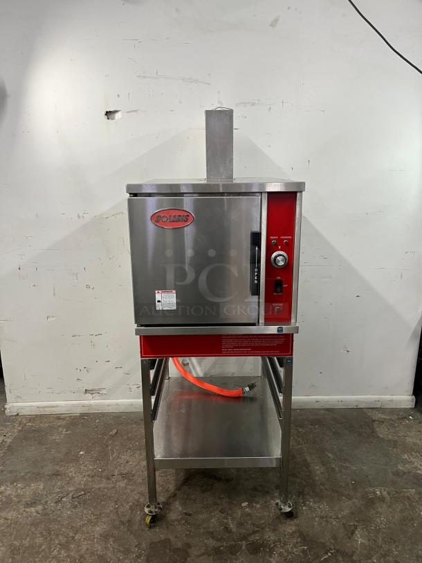 SOLARIS SX-5GR natural gas convection steamer with cooling racks, approx. 42,000-47,000 BTU, stainless steel, used condition.