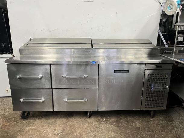 RANDELL Pizza Prep Table, Model 8383N, with 1 door, 4 drawers, stainless steel, used condition, ideal for commercial kitchens.