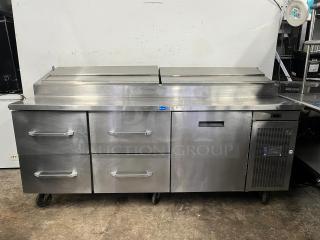 RANDELL Pizza Prep Table, Model 8383N, with 1 door, 4 drawers, stainless steel, used condition, ideal for commercial kitchens.