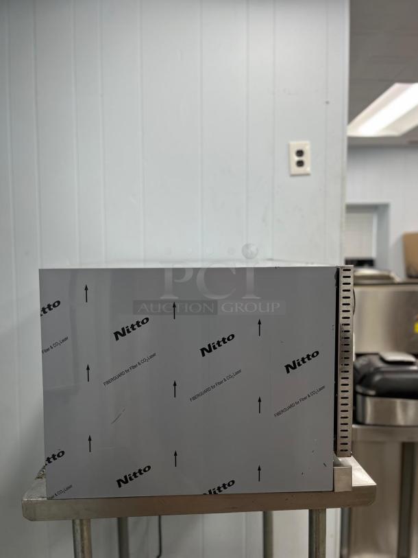 ROCKET ENCOV-38 countertop convection oven, full size, glass door, 208/204V, Nitto protective film, resting on a metal stand.