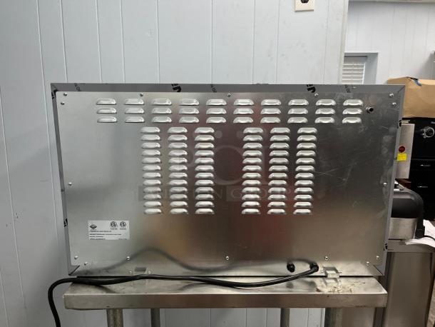 ROCKET ENCOV-38 enhanced convection oven, full size, glass door, 208/204V, vented metal back, power cord visible, new condition.