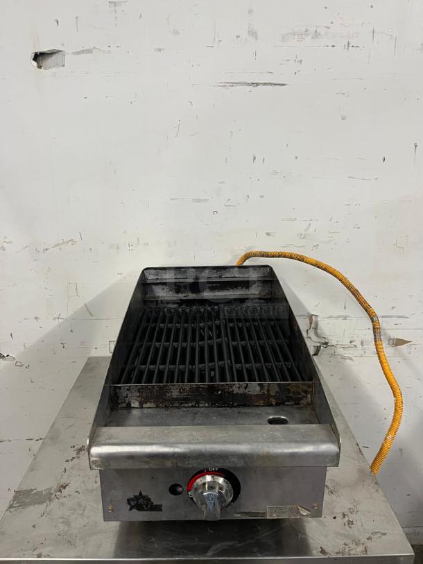 STAR MAX 15in radiant gas charbroiler, countertop model, with adjustable heat control knob. Used condition.