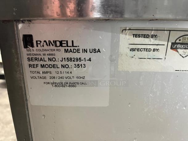 RANDELL 3513-120 electric hot food table, 48" with three top openings. Serial No. J158295-1-4. Made in USA.