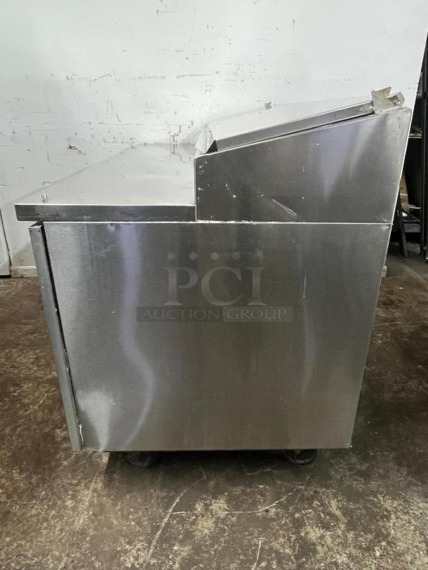 RANDELL 8268N refrigerated pizza prep table, stainless steel, 68" two-section with two doors, 17.76 cu. ft., used condition.