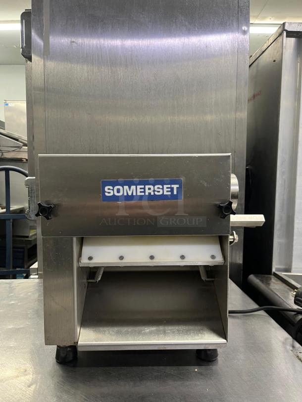 SOMERSET CDR-100P countertop dough sheeter, stainless steel, 10" width, 120V, 1/4 HP, excellent condition, visible logo.