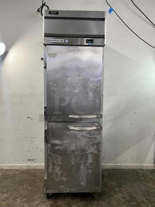 ATOSA MSF8307GR 60" double door prep table, visible minor wear, includes beverage air and Horizon labels, on casters.