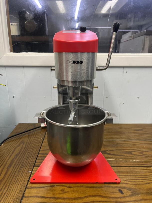 SAMMIC BM-5E Planetary Mixer, red, stainless steel bowl, lever control, good condition, model BM-5E visible on unit.