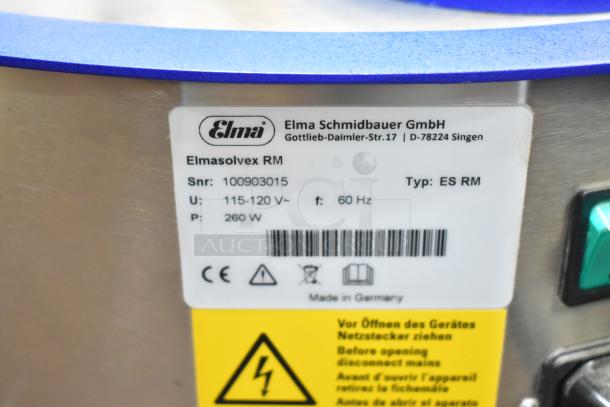 Elma Elmasolvex RM Automatic 4 Jar Cleaning Machine label, 115-120V, 60Hz, 260W, serial number 100903015. Made in Germany.