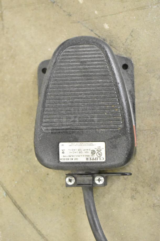 Baldor Enclosed Suction Polishing Machine foot pedal, black, label showing 208-230/460 volts, 3 phase, worn condition.