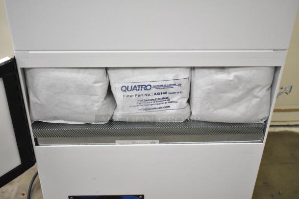 Quatro Air Technologies PGR-21 dust collector; visible filter bags labeled AG149, part of a 6-pack. 100-120V, 1 Phase.