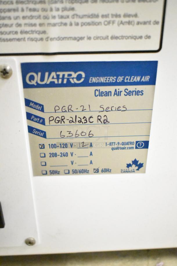 Quatro Air PGR-21 Dust Collector label, serial 63606, 100-120V, 12A, 60Hz. Clean Air Series, part #PGR-21/23C R2.